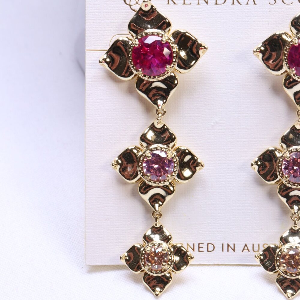 Kendra Scott Lily Mix 14K Gold Over Brass Statement Earrings in Pink $60 New - Picture 2 of 5